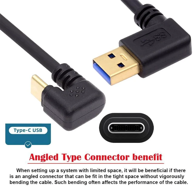 Alt view image 7 of 7 - AJMRTC 5Gbps USB3.0 Right Angled Type-A to USB-C Male to Male Cable, U Shape Back Angled USB-C Cord, Power & High Speed Data Transfer Cable for SSD, Docking Station, Laptop, Tablet