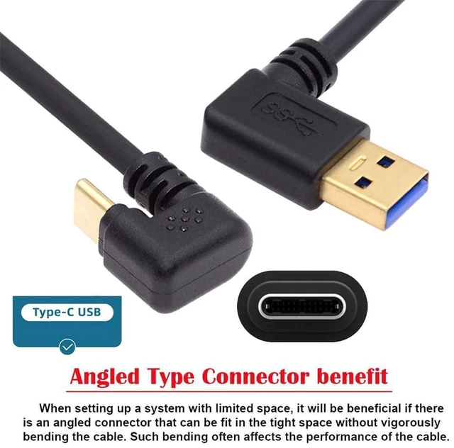 Alt view image 7 of 7 - AJMRTC 5Gbps USB3.0 Left Angled Type-A to USB-C Male to Male Cable, U Shape Back Angled USB-C Cord, Power & High Speed Data Transfer Cable for SSD, Docking Station, Laptop, Tablet