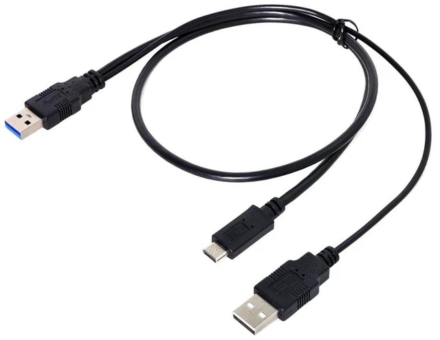 Main image of AJMRTC USB-C Type-C to USB 3.0 Male + USB 2.0 Male Y Cable, Dual Extra Power & Data Cord for 2.5" External Hard Drive SSD HDD Laptop, Dual USB-A Power Connector Stable Power Supply for Portable Hard