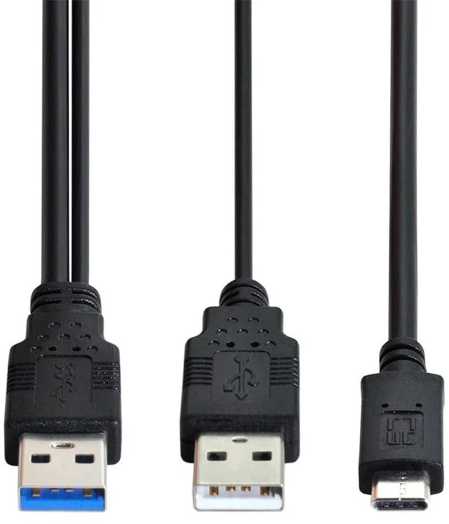 Alt view image 7 of 7 - AJMRTC USB-C Type-C to USB 3.0 Male + USB 2.0 Male Y Cable, Dual Extra Power & Data Cord for 2.5" External Hard Drive SSD HDD Laptop, Dual USB-A Power Connector Stable Power Supply for Portable Hard