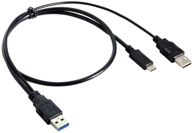 Alt view image 6 of 7 - AJMRTC USB-C Type-C to USB 3.0 Male + USB 2.0 Male Y Cable, Dual Extra Power & Data Cord for 2.5" External Hard Drive SSD HDD Laptop, Dual USB-A Power Connector Stable Power Supply for Portable Hard