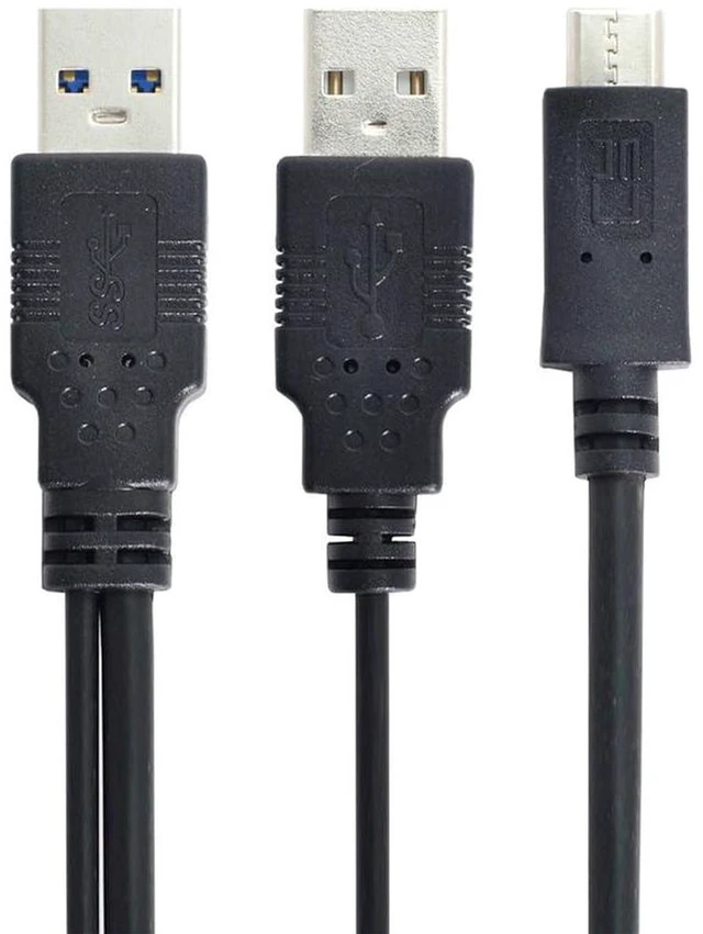 Alt view image 4 of 7 - AJMRTC USB-C Type-C to USB 3.0 Male + USB 2.0 Male Y Cable, Dual Extra Power & Data Cord for 2.5" External Hard Drive SSD HDD Laptop, Dual USB-A Power Connector Stable Power Supply for Portable Hard