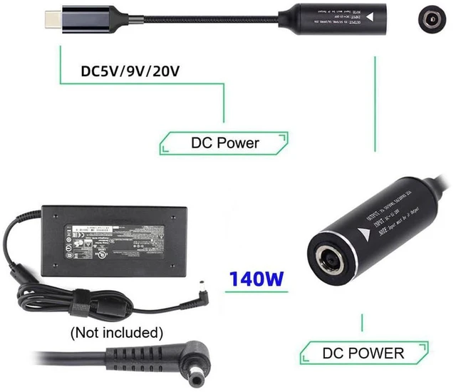Alt view image 2 of 7 - AJMRTC DC Jack 5.5x2.1mm Input to USB-C Type-C Power Cable, 140W PD Fast Charging Cord, Supports 5V 9V 20V Voltage Output, DC to USB-C Power Converter Cable for Laptop, Smartphone and USB-C Devices