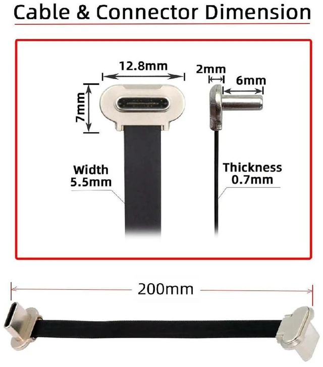 Alt view image 2 of 7 - AJMRTC 7.87 Inch 200MM Short Flat USB 2.0 Type C Cable, Dual 90 Degree Right Angle USB-C Cord, 65W PD Fast Charging & Data Sync Extension Cable, Low Profile Flat Cable for Power Bank, Phone, USB-C Por