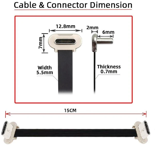 Alt view image 6 of 7 - AJMRTC 5.91 Inch 15CM Short Flat USB 2.0 Type C Cable, Dual 90 Degree Right Angle USB-C Cord, 65W PD Fast Charging & Data Sync Extension Cable, Low Profile Flat Cable for Power Bank, Phone, USB-C Port