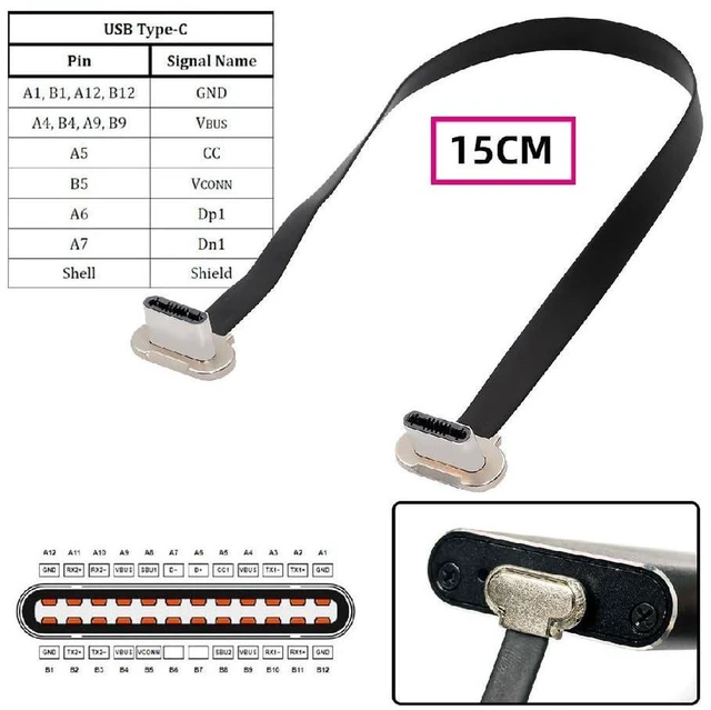 Alt view image 3 of 7 - AJMRTC 5.91 Inch 15CM Short Flat USB 2.0 Type C Cable, Dual 90 Degree Right Angle USB-C Cord, 65W PD Fast Charging & Data Sync Extension Cable, Low Profile Flat Cable for Power Bank, Phone, USB-C Port