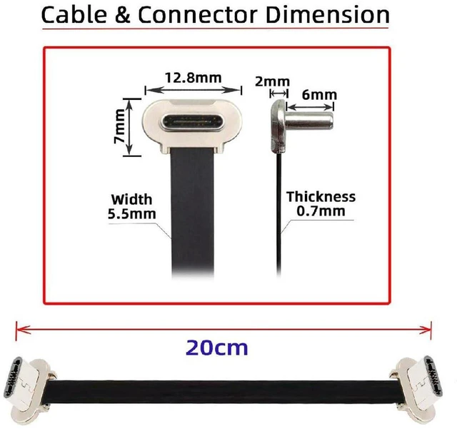 Alt view image 3 of 7 - AJMRTC 7.87 Inch 20CM Short Flat USB 2.0 Type C Cable, Dual 90 Degree Right Angle USB-C Cord, 65W PD Fast Charging & Data Sync Extension Cable, Low Profile Flat Cable for Power Bank, Phone, Tablet, US