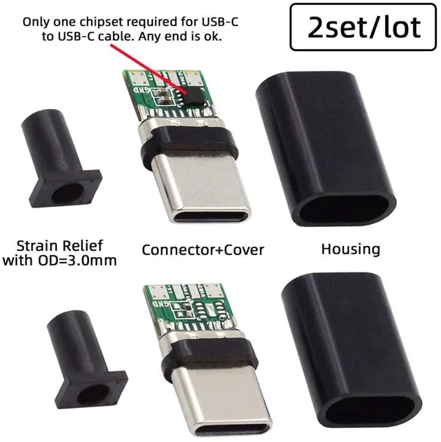 Alt view image 4 of 7 - AJMRTC DIY OEM 2Sets/Lot 24Pin USB Type-C Male to Male Connector Plug Kit, USB2.0 100W PD Charging & Data Terminal with Housing Cover, Soldering Type USB-C Male Assembly Kit for Custom Cable Making
