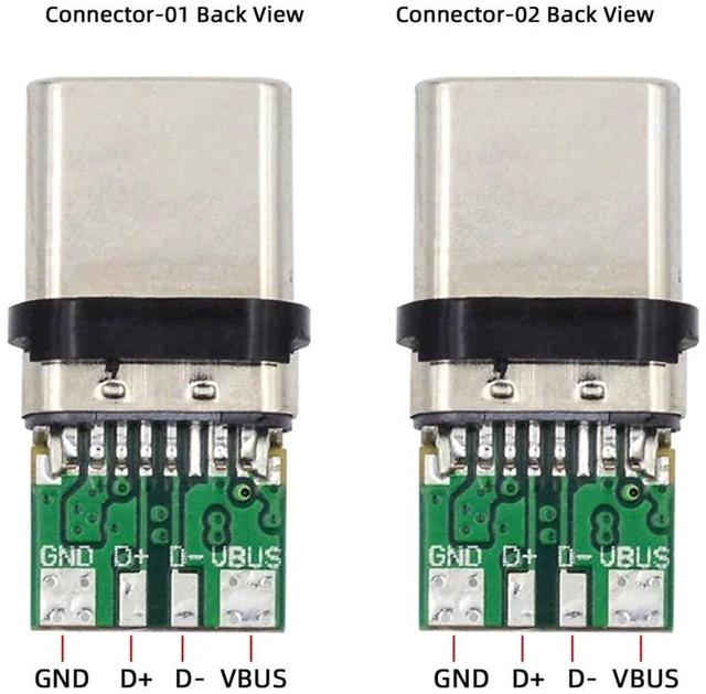 Alt view image 3 of 7 - AJMRTC DIY OEM 2Sets/Lot 24Pin USB Type-C Male to Male Connector Plug Kit, USB2.0 100W PD Charging & Data Terminal with Housing Cover, Soldering Type USB-C Male Assembly Kit for Custom Cable Making