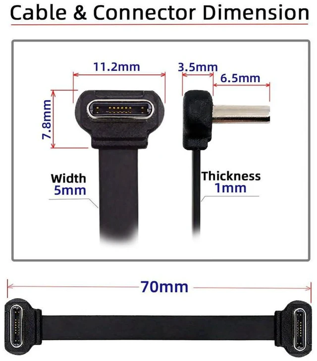 Alt view image 3 of 7 - AJMRTC Ultra Slim Flat USB2.0 USB-C to USB-C Angled Connector Cable, 65W PD Fast Charging & Data Sync Cord, Low Profile Flat Cable for Laptop, Tablet, Smartphone, USB-C Portable Electronic Devices