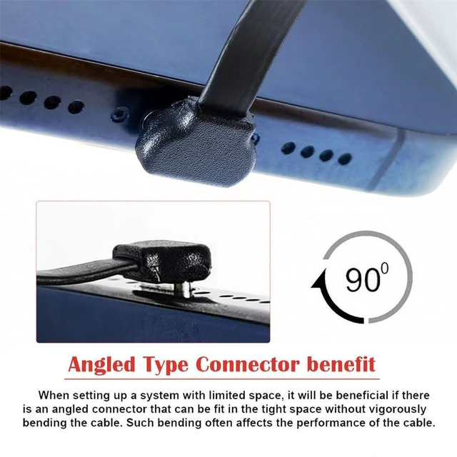 Alt view image 4 of 7 - AJMRTC Ultra Slim Flat USB2.0 USB-C to USB-C Angled Connector Cable, 65W PD Fast Charging & Data Sync Cord, Low Profile Flat Cable for Laptop, Tablet, Smartphone, USB-C Portable Electronic Devices