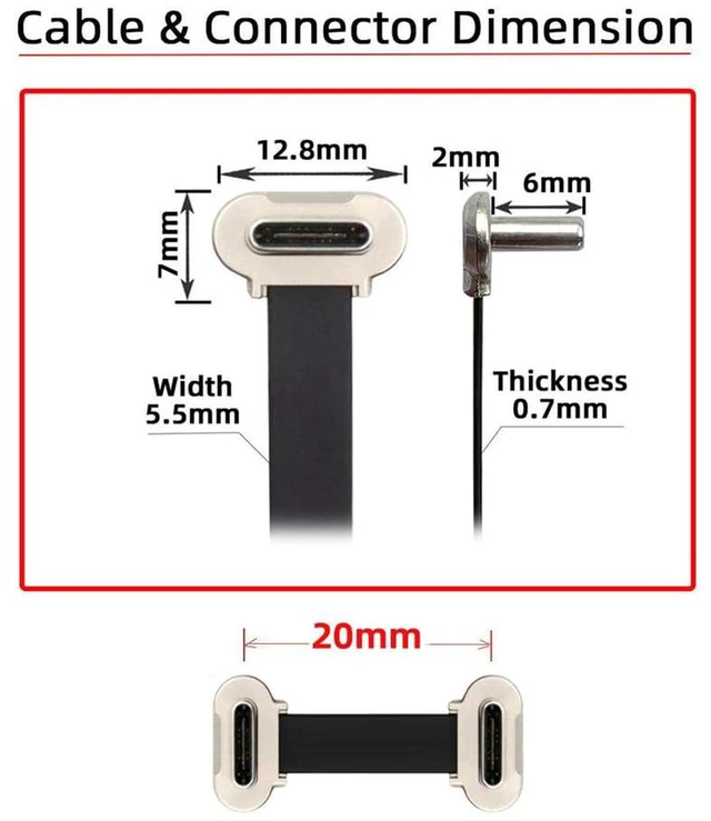 Alt view image 4 of 7 - AJMRTC 2CM Ultra Slim Flat USB2.0 USB-C to Dual Angled USB-C Cable, 65W PD Fast Charging & Data Sync Cord, Low Profile Short Flat Cable with Dual Angled Plugs for Laptop, Tablet, Smartphone, USB-C