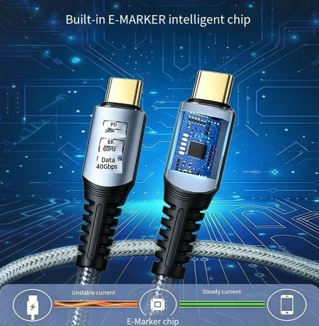 Alt view image 2 of 4 - AJMRTC 1.5M Braided USB4 Type-C to Type-C Cable, 240W PD Fast Charging, 40Gbps High Speed Data Transfer, 8K@60Hz Video Output, Compatible with Thunderbolt 3 & 4, for Laptop, External SSD, Monitor, Doc
