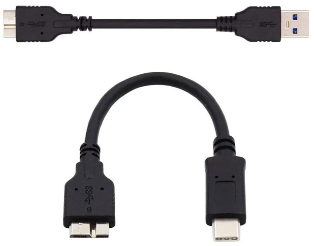 Main image of AJMRTC 2Pcs/Set 15CM USB3.1 Cable Kit, USB-C Male to Micro USB3.0 B Male & USB3.0-A Male to Micro USB3.0 B Male Data Cord, 5Gbps High Speed Cable for External SSD, Portable Hard Disk, Micro 3.0 B Stor