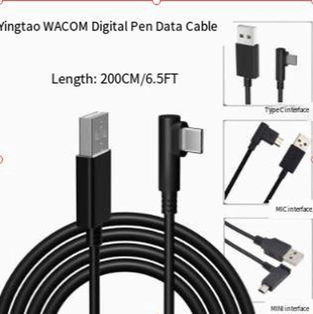 Alt view image 2 of 2 - AJMRTC USB to USB-C Cable 2M Black for Wacom Intuos Pro PTH-460 PTH-660 PTH-860 Drawing Tablet, Digital Pen Tablet Data Transfer Cord, High Speed USB Type C Cable for Graphics Tablet Connection