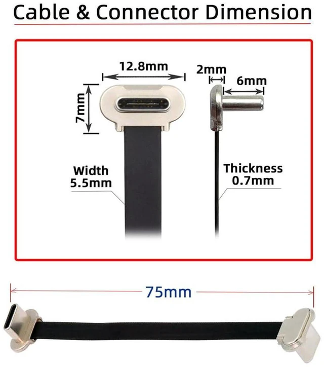 Alt view image 3 of 7 - AJMRTC Angled USB C to USB C Cable, Ultra Slim Flat USB 2.0 Type C Cord, PD 65W Fast Charging & 480Mbps Data Sync, Right Angle Flat Cable for USB-C Laptops, Tablets, Smartphones, Space Saving Design