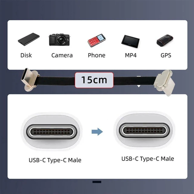 Alt view image 5 of 7 - AJMRTC Angled USB C to USB C Cable 15cm, Ultra Slim Flat USB 2.0 Type C Cord, PD 65W Fast Charging & 480Mbps Data Sync, Right Angle Flat Short Power Data Cable for USB-C Laptops, Tablets, Smartphones