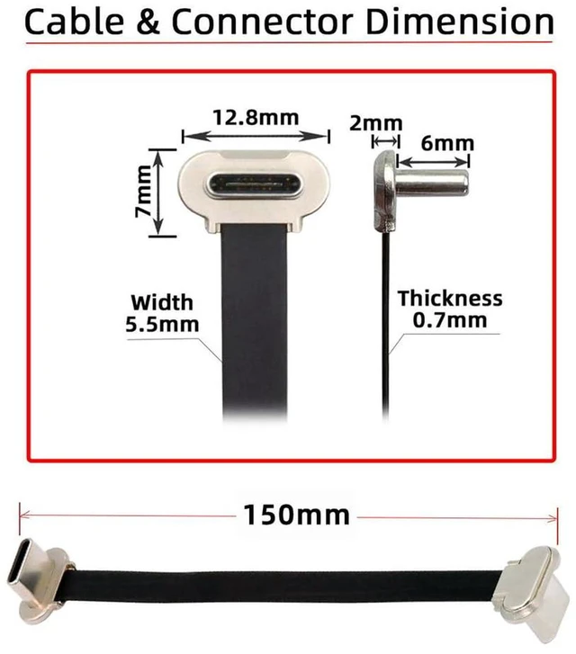 Alt view image 3 of 7 - AJMRTC Angled USB C to USB C Cable 15cm, Ultra Slim Flat USB 2.0 Type C Cord, PD 65W Fast Charging & 480Mbps Data Sync, Right Angle Flat Short Power Data Cable for USB-C Laptops, Tablets, Smartphones