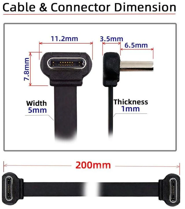 Alt view image 6 of 7 - AJMRTC 20CM Ultra Slim Flat USB C to USB C Angled Cable, USB 2.0 Type C Cord, PD 65W Fast Charging & 480Mbps Data Sync, Right Angle Short Flat Power Data Cable for USB-C Laptops, Tablets, Smartphones