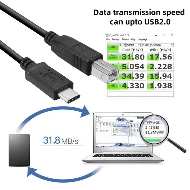 Alt view image 7 of 7 - AJMRTC USB 3.1 Type C Male to USB 2.0 B Male Data Cable, USB-C to USB-B Cord, High Speed Data Transfer Cable for Cell Phones, Laptops, Printers, Scanners, MIDI Keyboards and USB-B Peripherals