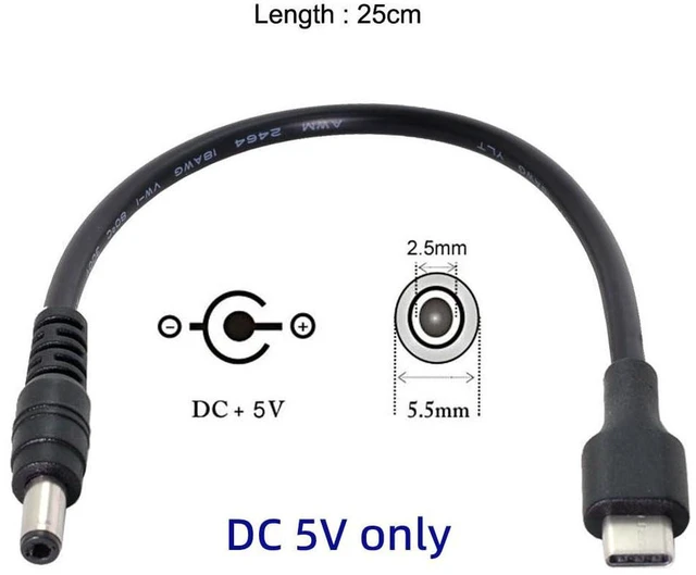 Alt view image 7 of 7 - AJMRTC DC 5V USB 3.1 Type-C to DC 5.5x2.5mm Power Plug Charging Cable 20cm, USB-C to DC Barrel Jack Extension Charge Cord for Air Pro, Portable 5V Power Supply Cable for Small Electronics, Router