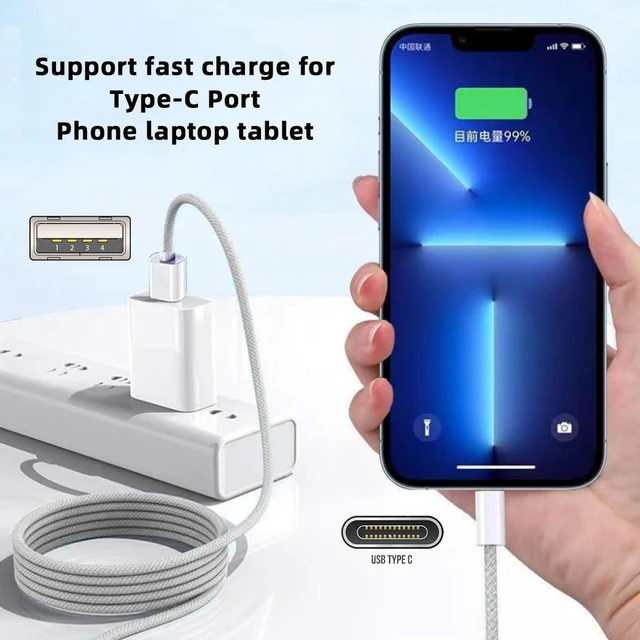 Alt view image 2 of 7 - AJMRTC 1M White Braided USB-C Male to USB-A Male Cable, 5V3A 15W Power & 480Mbps USB2.0 Data Sync Cord, Type-A to Type-C Wire for Smartphone, Tablet and USB-C Portable Devices