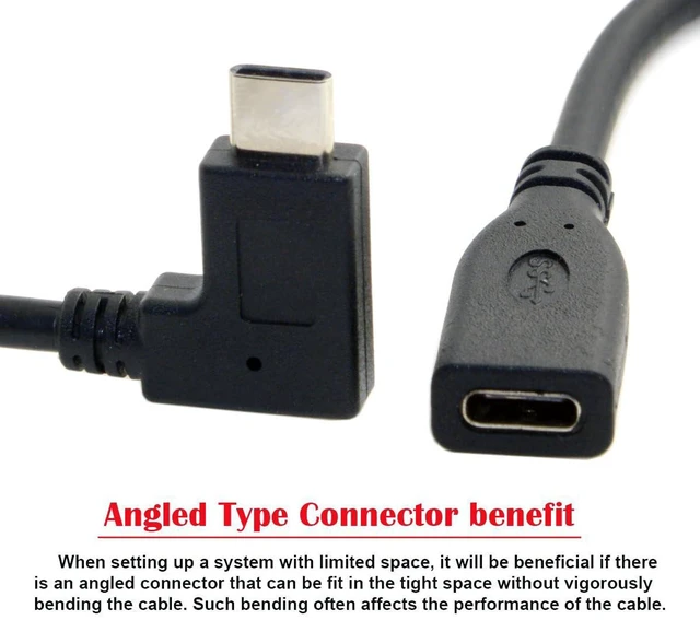 Alt view image 6 of 6 - AJMRTC 90 Degree Right Angled USB 3.1 Type-C Male to Female Extension Cable 20cm, High Speed Data Extender Cord, Right Angle Type-C Extension Wire for Tablet, Smartphone, External SSD and USB-C Device