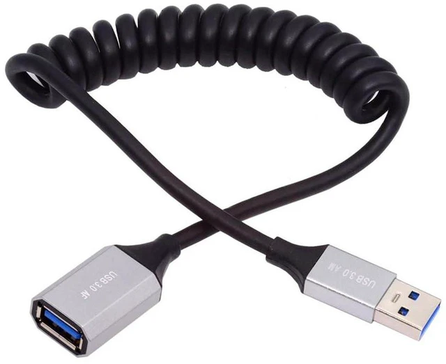 Main image of AJMRTC 100cm Coiled Stretch USB3.0 Type-A Male to Type-A Female Extension Cable, 5Gbps High Speed Data Transfer Retractable Cord, USB A Extender Wire for External Disk, SSD, Digital Camera and USB-A