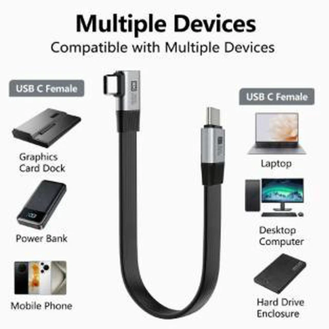Alt view image 3 of 3 - AJMRTC 20cm USB-C 80Gbps Full Function Right Angle Cable, USB 3.2 Gen2x2, 240W PD Fast Charging, 8K@60Hz Video Output, Thunderbolt 4 Compatible for Laptop, External SSD, Docking Station, Monitor