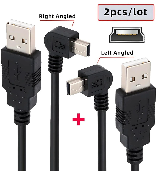 Alt view image 2 of 7 - AJMRTC 2Pcs/Lot Left & Right Angled Mini USB B 5Pin Male 90 Degree to USB 2.0 Male Cable, 50cm Power & Data Sync Cord for Digital Camera, MP3 Player, GPS, Dash Cam, Hard Disk Recorder