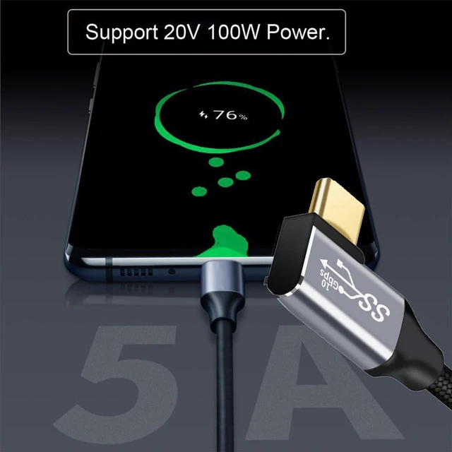 Alt view image 5 of 7 - AJMRTC 90 Degree Right Angled USB-C Male to Male Cable, USB3.1 Gen2 10Gbps 100W PD Fast Charging Data Cord 50cm for Laptop, Smartphone, Tablet, External SSD, Docking Station