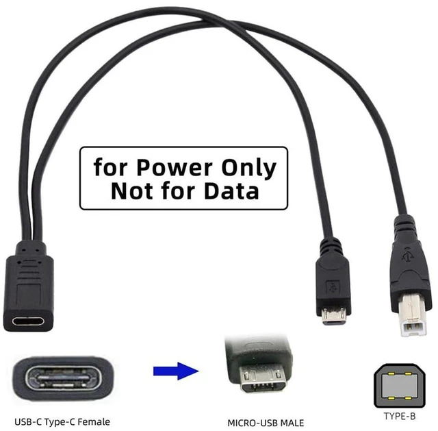 Alt view image 4 of 7 - AJMRTC Black USB-C Female to USB2.0 Type-B & Micro USB Male Splitter Cable, Dual Output Extension Cord 32AWG Wire for Charging & Data Sync, Compatible with Printers, Cameras, Power Banks, Portable Dev