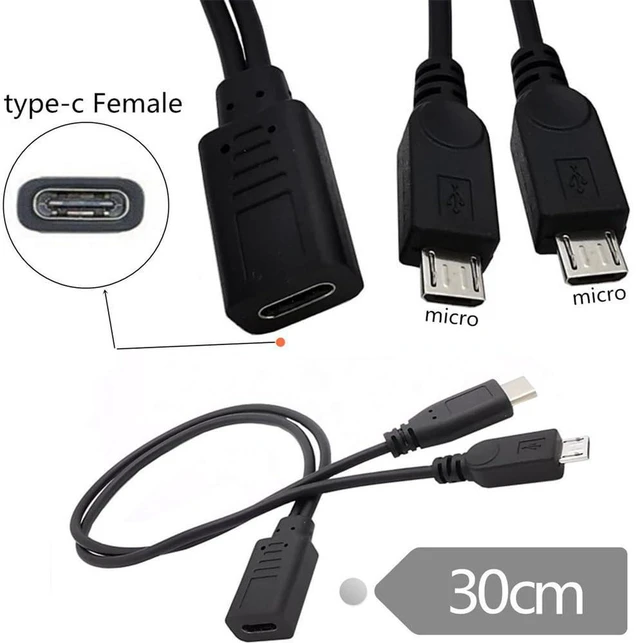 Alt view image 4 of 7 - AJMRTC DC 5V USB-C Female to Dual 5Pin Micro USB Male Splitter Extension Cable, 32AWG Wire Y-Splitter Cord for Simultaneous Charging, Compatible with Micro USB Cameras, Power Banks, Smart Home Devices