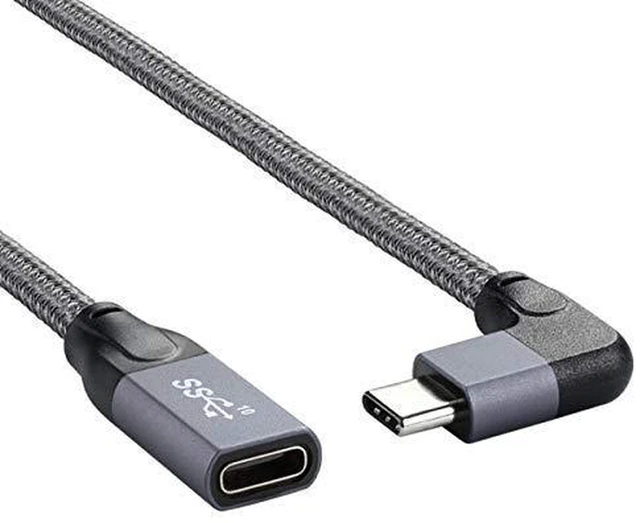 Alt view image 4 of 6 - AJMRTC Left & Right Angled USB-C Male to Female Extension Cable with Protective Sleeve, USB3.1 Gen2 10Gbps 100W PD Charging Data Cord for Laptop, Smartphone, Tablet, External SSD, Docking Station