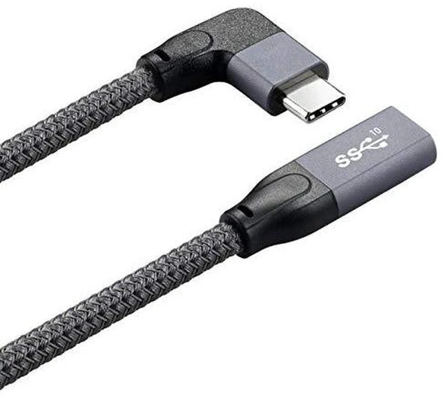 Alt view image 2 of 6 - AJMRTC Left & Right Angled USB-C Male to Female Extension Cable with Protective Sleeve, USB3.1 Gen2 10Gbps 100W PD Charging Data Cord for Laptop, Smartphone, Tablet, External SSD, Docking Station