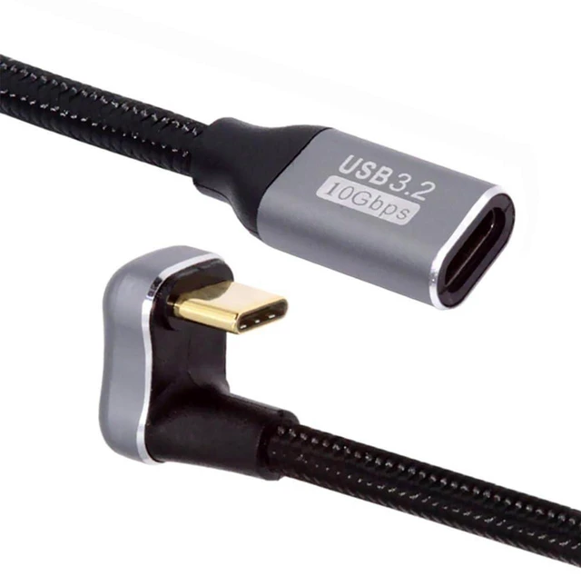 Main image of AJMRTC Opposite U Shape Back Angled USB-C Male to Female Extension Cable with Protective Sleeve, USB3.1 Gen2 10Gbps 100W PD Fast Charging Data Cord 50cm for Laptop, Smartphone, Tablet, External SSD