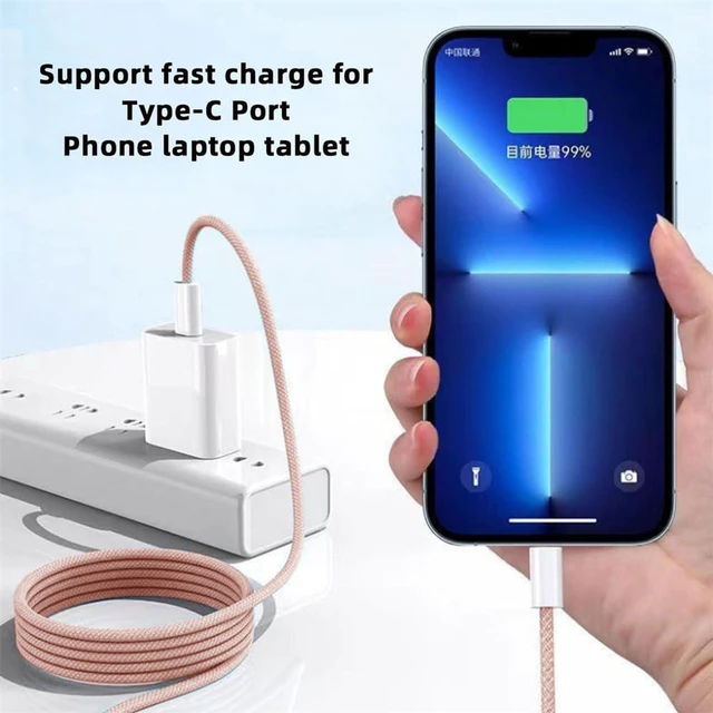 Alt view image 2 of 7 - AJMRTC 20cm Pink Sleeve USB-C Male to Male PD Cable, Supports 27W & 65W Power Charging and 480Mbps USB2.0 Data Transfer, Short Pink Jacket Charging Cord for Smartphone, Tablet, Laptop and USB-C Portab
