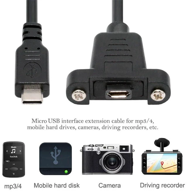 Alt view image 5 of 7 - AJMRTC 50cm USB2.0 Panel Mount Cable, Micro 5Pin Female with Mounting Holes to USB-C Male, 480Mbps Data & Power Cord for DIY Electronic Projects, Sensor Modules, Industrial Small Devices and Embedded
