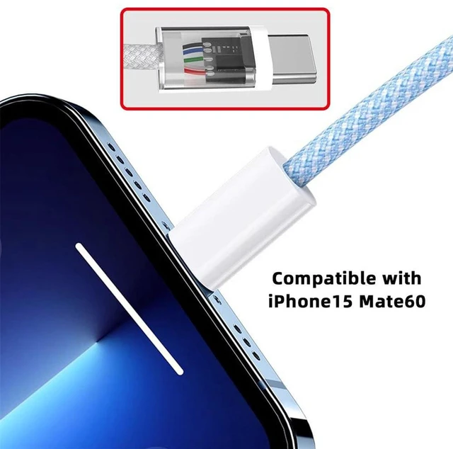 Alt view image 3 of 7 - AJMRTC 1M Blue Sleeve USB-C Male to Male PD Cable, 27W & 65W Fast Charging, 480Mbps USB2.0 Data Transfer Cord for Smartphone, Tablet, Laptop and Other USB-C Portable Electronic Devices