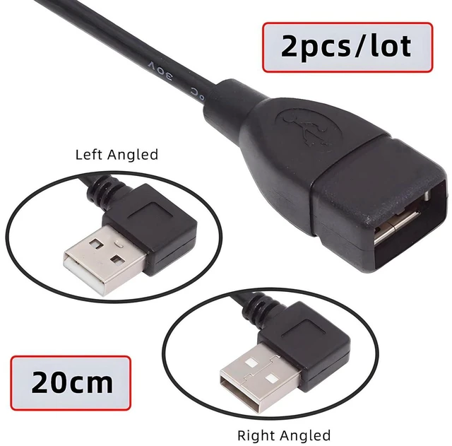 Alt view image 3 of 6 - AJMRTC 2Pcs/Lot 90 Degree Left & Right Angled USB 2.0 Extension Cable 20cm, Type A Male to USB A Female Extender Cord, Right Angle USB Cable for USB Flash Drive, Keyboard, Mouse and USB Peripherals