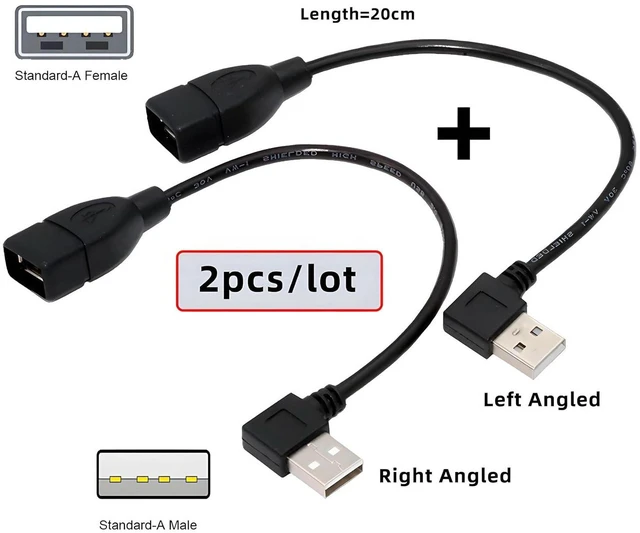 Alt view image 4 of 6 - AJMRTC 2Pcs/Lot 90 Degree Left & Right Angled USB 2.0 Extension Cable 20cm, Type A Male to USB A Female Extender Cord, Right Angle USB Cable for USB Flash Drive, Keyboard, Mouse and USB Peripherals