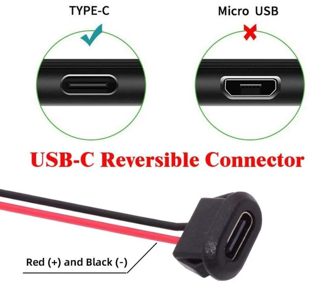 Alt view image 6 of 7 - AJMRTC 2Pcs Type-C Female Socket to 2Pin Open Wire Cable, Latch Mount USB-C Female Connector DIY Cable, DC 5V Power Supply Pigtail Cable for Electronic Project, DIY Modification and Circuit Wiring