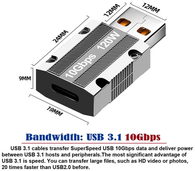 Alt view image 6 of 7 - AJMRTC USB 3.0 A Male to USB-C Female Adapter, Alloy Shell USB3.1 Gen2 10Gbps Data & 120W Power Delivery Converter, Type-C Female to USB-A Male Connector for Laptop, Tablet, Smartphone and USB-C Devic