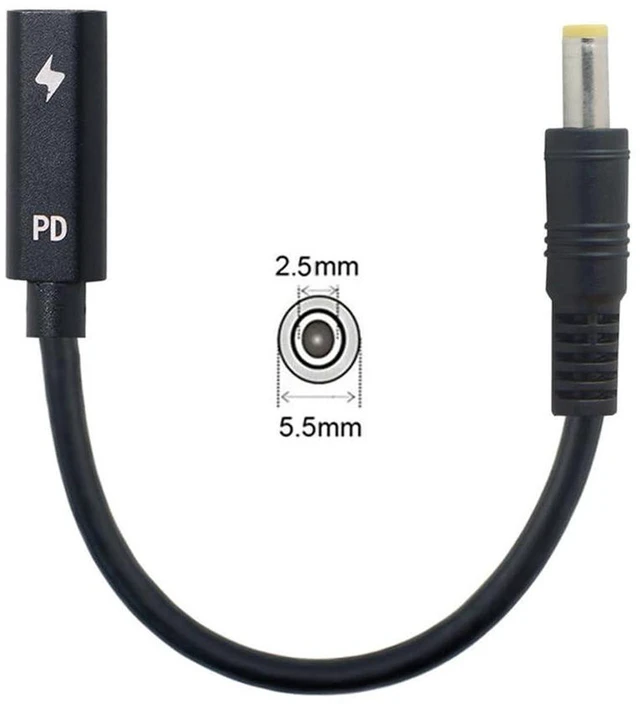 Alt view image 3 of 7 - AJMRTC USB-C Female Input to DC 5.5x2.5mm PD Power Trigger Cable, 20cm Short PD Charging Cord, 18V-20V Output for Laptops, Notebooks, Routers, Monitors, Replace DC Barrel Power Adapter