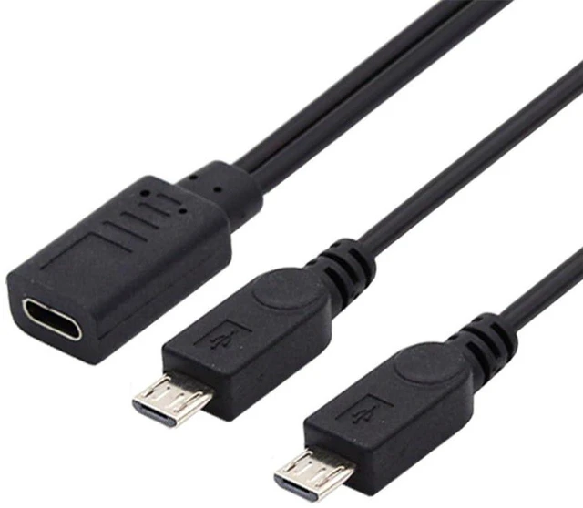 Main image of AJMRTC USB-C Female to Dual Micro USB 5Pin Male Splitter Charging Cable, Type-C Female DC 5V Power Extension Cord, 1 to 2 Way Y Splitter Cable for Charging Two Micro USB Devices Simultaneously