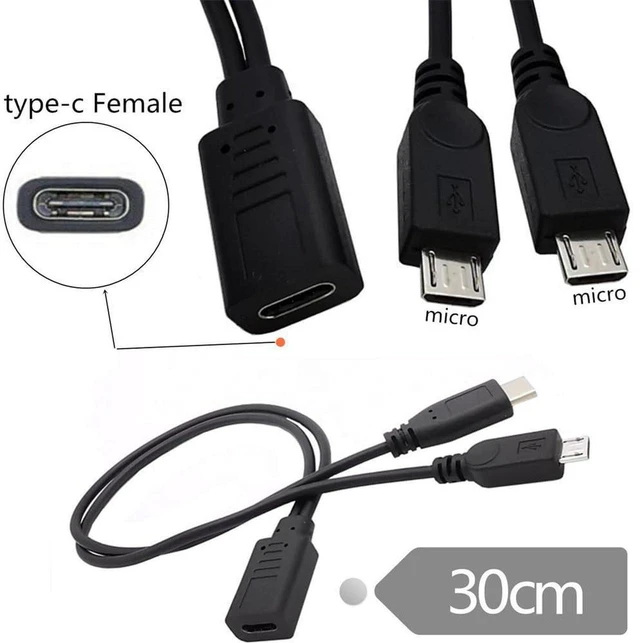 Alt view image 3 of 7 - AJMRTC USB-C Female to Dual Micro USB 5Pin Male Splitter Charging Cable, Type-C Female DC 5V Power Extension Cord, 1 to 2 Way Y Splitter Cable for Charging Two Micro USB Devices Simultaneously