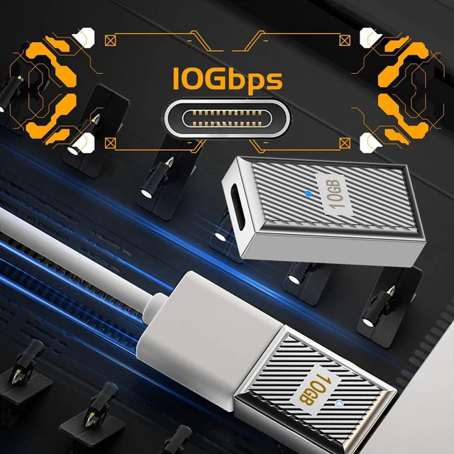 Alt view image 3 of 7 - AJMRTC USB 3.1 Gen2 Type C Female to USB 3.0 A Female OTG Adapter, 10Gbps Data Sync & 120W Fast Charging, Straight Coupler Alloy Shell Mecha Cyberpunk Style, Plug and Play for Laptop Phone Tablet Stea