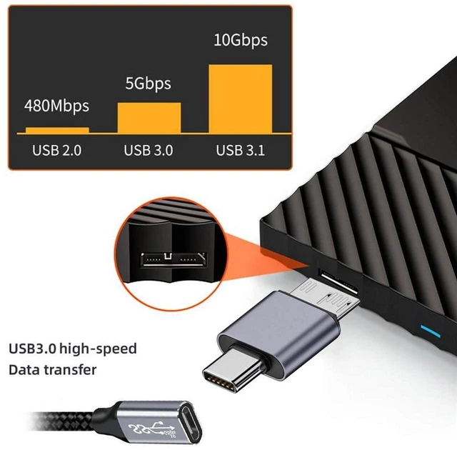Alt view image 3 of 7 - AJMRTC USB-C Female to USB 3.0 Micro B Male Adapter, 10Gbps USB3.1 Gen2 High Speed Data & Power Transfer Converter, OTG Connector for External SSD, Hard Disk, Laptop, Desktop, USB 3.0 Micro B Storage