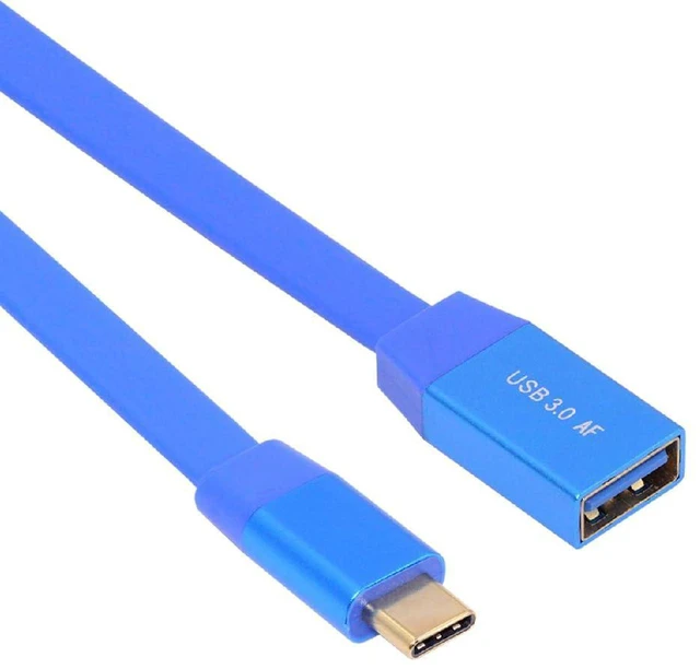 Main image of AJMRTC 20CM Ultra Flat Slim USB-C OTG Cable Blue, USB3.1 Gen2 10Gbps Type-C Male to USB3.0 Type-A Female On-the-Go Cord, High Speed Data Transfer Cable for Laptop, Computer, External SSD, Hard Disk