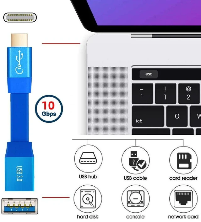 Alt view image 7 of 7 - AJMRTC 20CM Ultra Flat Slim USB-C OTG Cable Blue, USB3.1 Gen2 10Gbps Type-C Male to USB3.0 Type-A Female On-the-Go Cord, High Speed Data Transfer Cable for Laptop, Computer, External SSD, Hard Disk